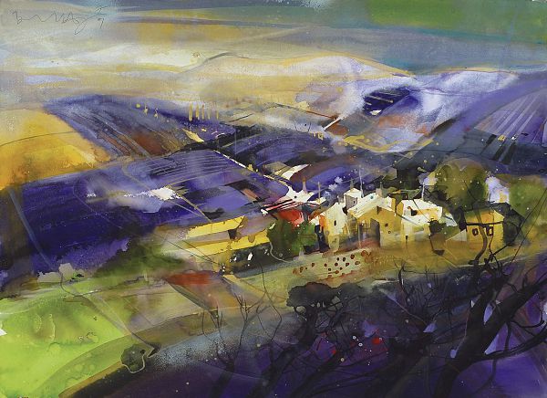 Bernhard Vogel "Provence Lavendelfelder" Aquarell 56 x 76 cm