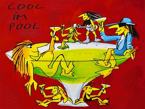 Udo Lindenberg "Cool im Pool" (rot) Siebdruck 42 x 56 cm