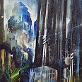 Bernhard Vogel "NY 5th avenue, apple" mixed media 70 x 50 cm