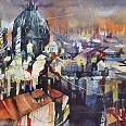 Bernhard Vogel "Dachlandschaft mit Karlskirche Wien" Aquarell 46 x 61 cm