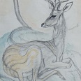 L.H.Jungnickel "liegende Gazelle" Mischtechnik auf Papier, 33x24 cm