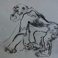 L.H.Jungnickel "Stehender Schimpanse" Kohle auf Papier, 24x33 cm