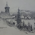 Rudolf Preuss "St. Zeno bei Serfaus (Oberinntal)" Zeichnung 1924