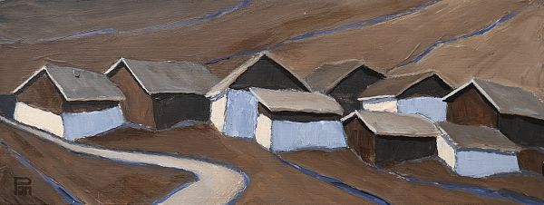Johannes Maria Pittl - Stöckleralm, Stubai- Acryl auf Leinwand - 15 x 40 cm