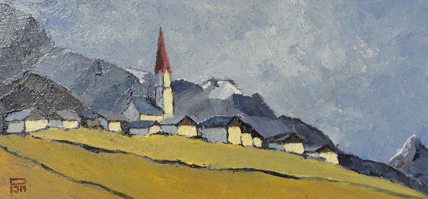 Johannes Maria Pittl - Stanz bei Landeck - Acryl auf Leinwand 16 x 34 cm