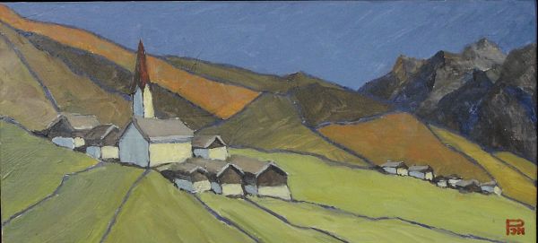 Johannes Maria Pittl - Langesthei Paznaun Tirol - Acryl auf Leinwand - 16 x 34 cm