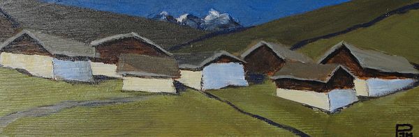 Johannes Maria Pittl - Stöcklenalm Stubai - Acryl auf Leinwand - 10 x 30 cm