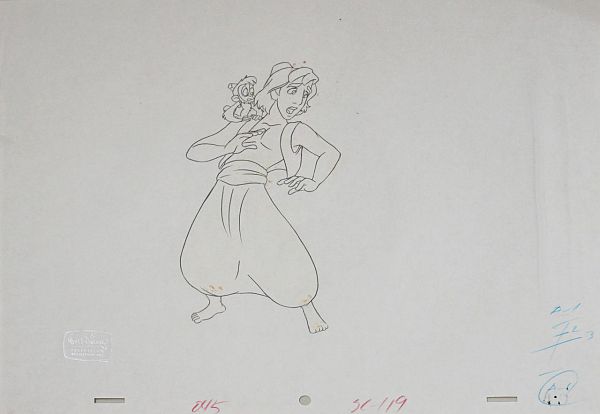 Disney TV Art "Aladdin and Iago" Original Pencil Drawing 27 x 35 cm