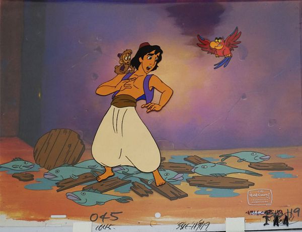 Disney TV Art "Aladdin and Iago" Original Production Cel 27 x 35 cm