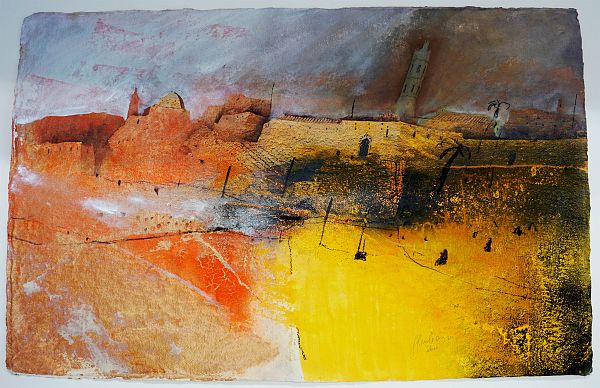 Albauer, Südliche Landschaft, Mixed Media, 81x100cm