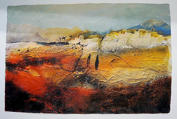 Almbauer, Südliche Landschaft, Mixed Media, 81x100cm