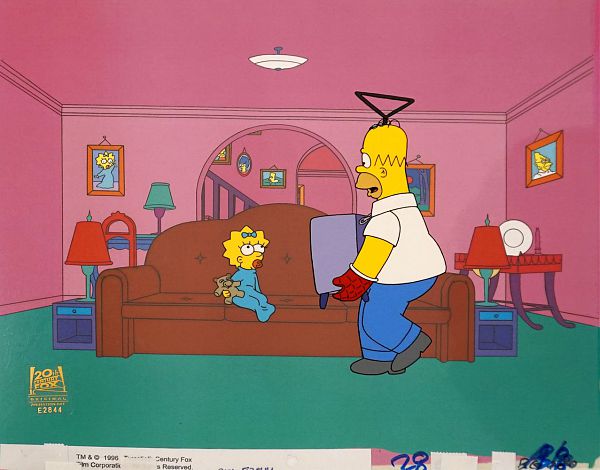 The Simpsons "Hello Gutter Hello Fadde- Maggie and Homer" Original Production Cel 28 x 36 cm