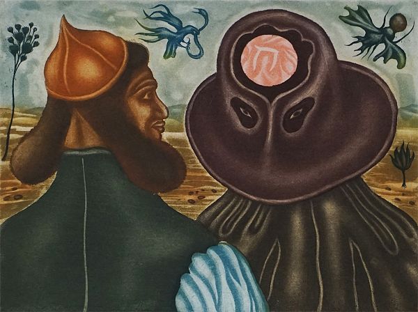 Arik Brauer, Der Fuhrmann, Farbradierung