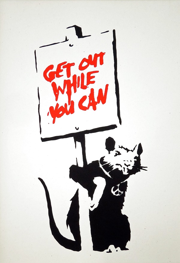 Banksy by The West Country Prince "Get out while you can" Siebdruck 60 x 44 cm