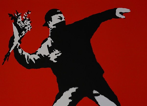 Banksy by The West Country Prince "Love is in the air" Siebdruck 55 x 74 cm