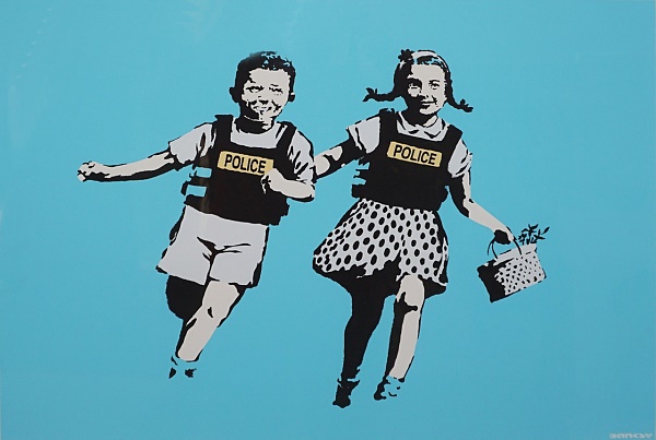 Banksy by The West Country Prince "Police Kids" Siebdruck 49 x 69 cm