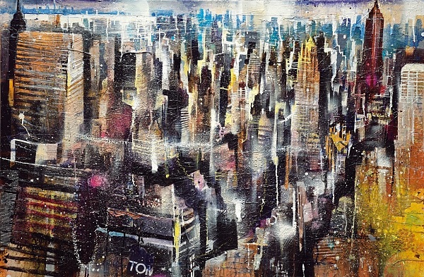 Bernhard Vogel "NY Midtown mit Empire State Building" Mixed Media 80 x 120 cm