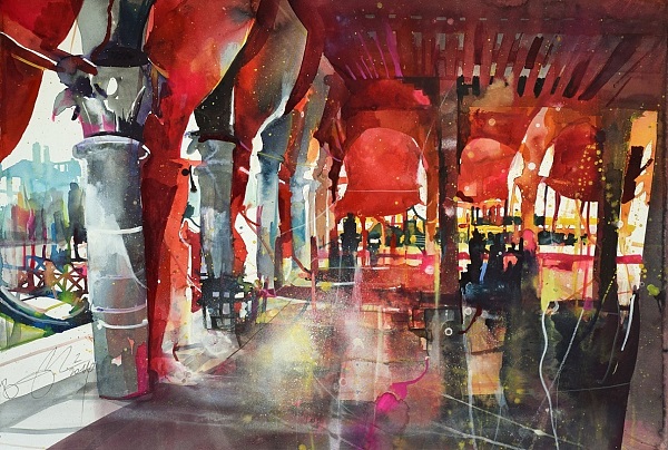 Bernhard Vogel "Peschiera Domenica Venedig" Aquarell 56 x 76 cm