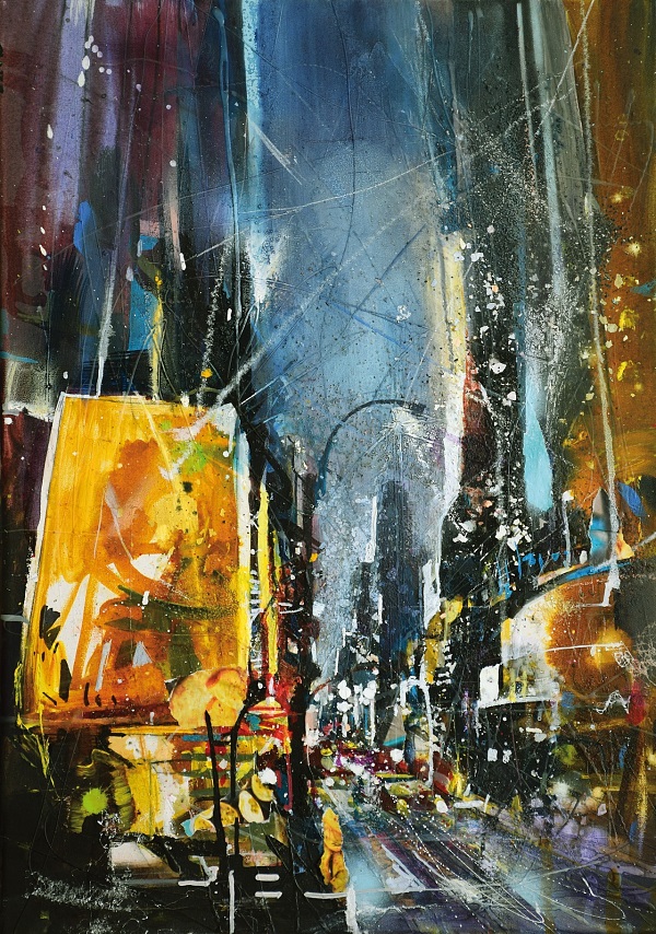 Bernhard Vogel "NY Yellow Lights" Mixed Media 70 x 50 cm