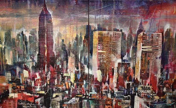 Bernhard Vogel "NY Midtown (The man with no shame" - Diptychon Mixed Media - 80 x 100 cm
