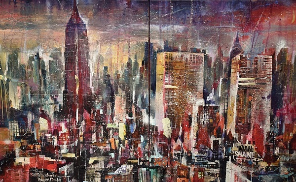 Bernhard Vogel "NY Midtown (The man with no shame)" Diptychon Mixed Media 160 x 100 cm