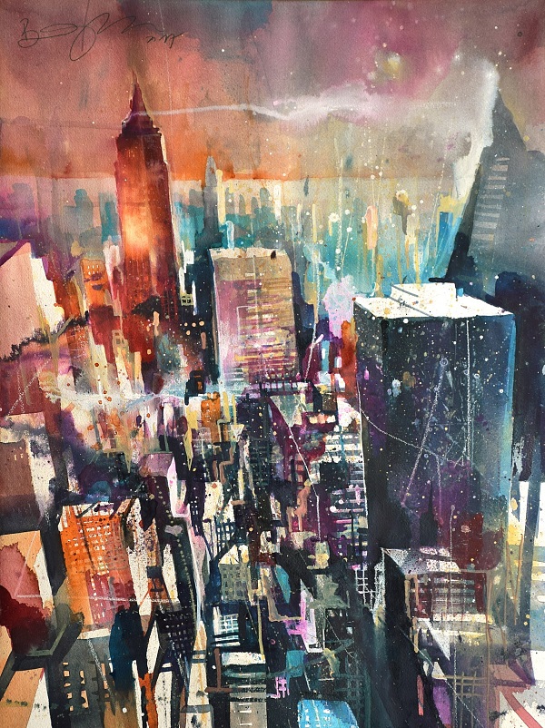 Bernhard Vogel "NY from the Rock" Aquarell 46 x 61 cm