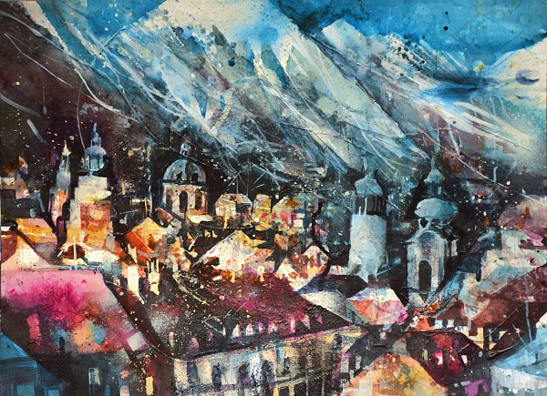 Bernhard Vogel "Innsbruck I" Aquarell/Acryl 46 x 61 cm
