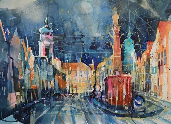 Bernhard Vogel "Innsbruck - Maria-Theresien-Straße" Aquarell 56 x 76 cm