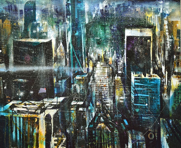 Bernhard Vogel "New York, Solo Building" Mixed Media 100 x 120 cm