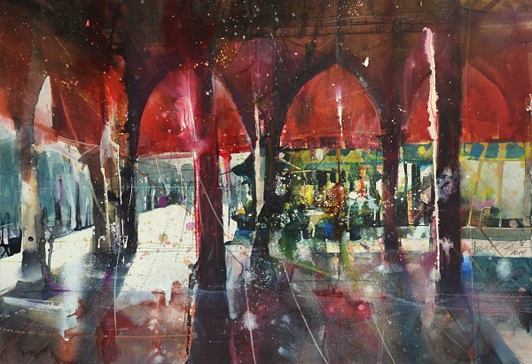 Bernhard Vogel "Pescheria II, Venedig" Aquarell 56 x 76 cm