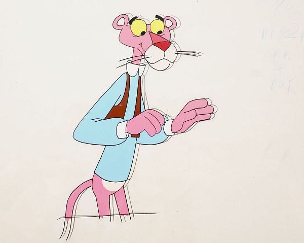 Blue shirt Panther - hand painted cell and drawing - 27 x 32 cm