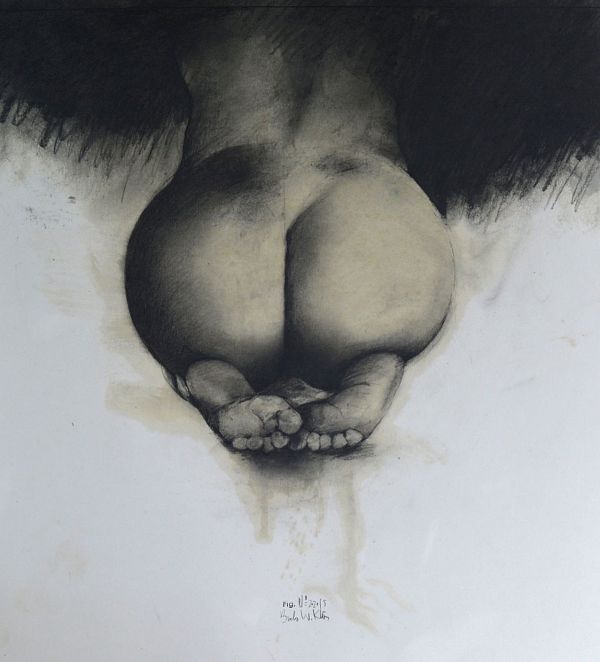 Bodo Klös "Figuration 2" Graphit und Leinöl auf Pappe 60 x 60 cm