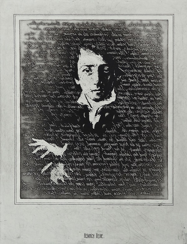 Bodo Klös "Portrait Heinrich Heine" Radierung 50 x 40 cm