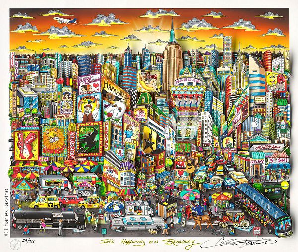 Charles Fazzino "It's happening on Broadway" 3D-Siebdruck 48 x 59 cm