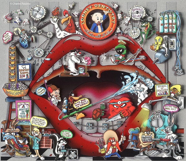 Charles Fazzino "Looney Dentistry" 3D Siebdruck 60 x 65 cm