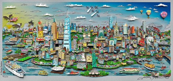 Charles Fazzino "Reflective shades of Manhatten Island" Aluminium 70 x 120 cm