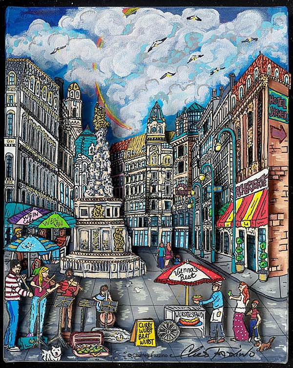 Charles Fazzino "Viennas Best" Unikat auf Leinwand 60 x 50 cm