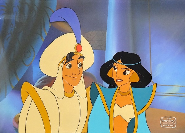 Disney TV Art "Aladdin and Jasmine" Original Production Cel 27 x 32 cm