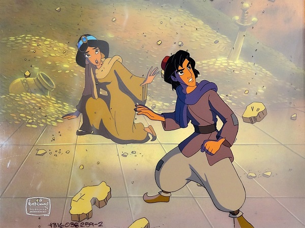 Disney TV Art "Aladdin and Jasmine rockfall" Original Production Cel 27 x 32 cm