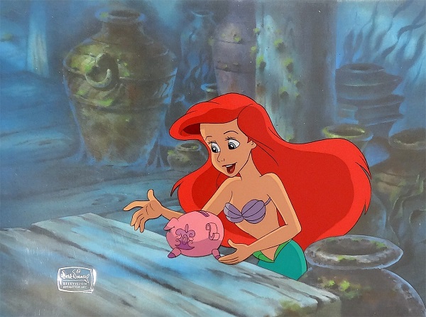 Disney TV Art "Ariel with money bank" Original Production Cel 27 x 32 cm