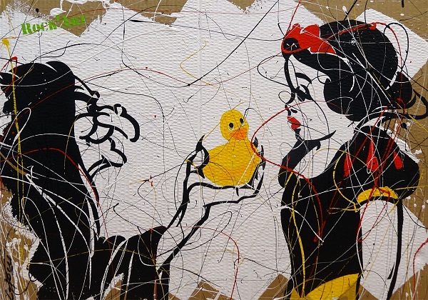 Dominique Capocci Rock Art "BNeige et Canard" Mischtechnik auf Karton 60 x 80 cm