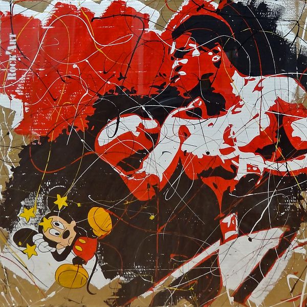Dominique Capocci "KO Mickey" Mixed Media auf Karton, 80 x 80 cm,  € 1.600,-- inkl. Rahmen (statt € 2.600,--)