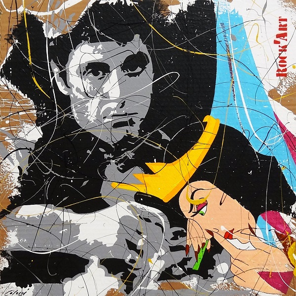 Dominique Capocci Rock Art "Al Pacino" Mischtechnik auf Karton 70 x 70 cm