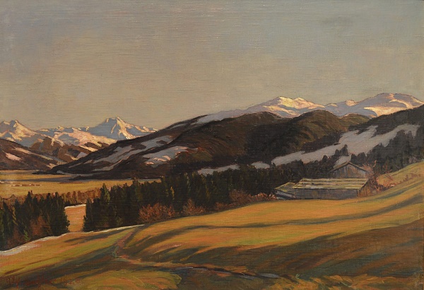 Gustav Bechler "Vorfrühling im Achenseegebiet" 1928 Öl auf Leinwand
