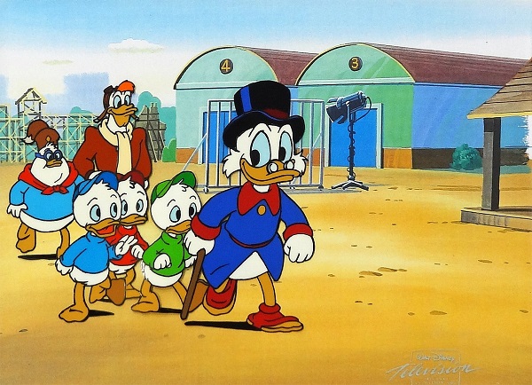 Duck Tales "Uncle Scrooge and Nephews" Production Cel on Lithographic Background 25 x 29 cm © Disney