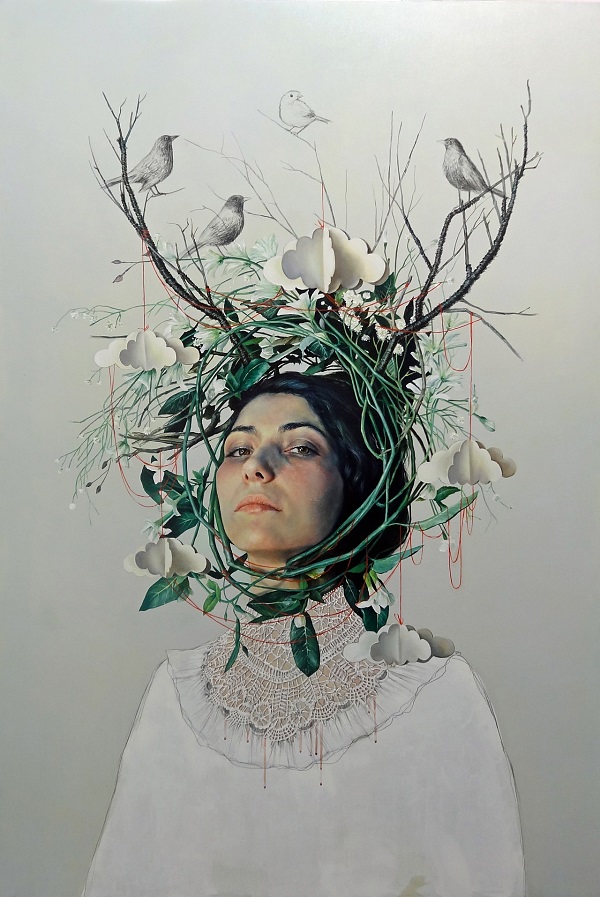 Elisa Anfuso "Tra le mie nuvole" Öl und Pastell auf Leinwand 150 x 100 cm