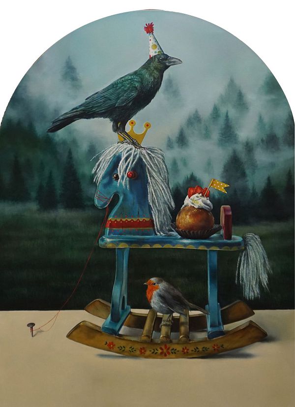 Elisa Anfuso "Autoritratto con bandierina a pois II" Öl auf Leinwand 85 x 115 cm