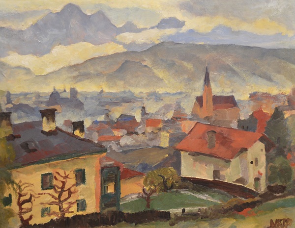 Ernst Nepo "Blick auf Innsbruck" 1932 Öl auf Karton 58,2 x 72,4 cm
