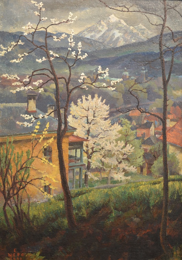 Ernst Nepo "Blick über Innsbruck zur Serles" 1942, Öl auf Leinwand, 91 x 62 cm