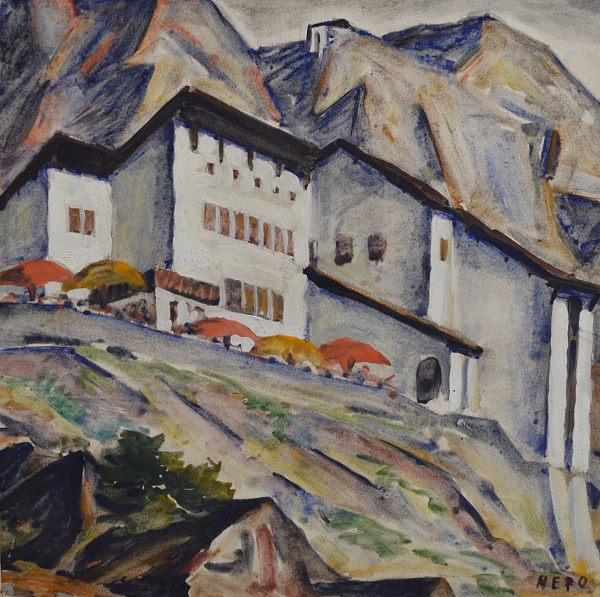 Ernst Nepo "Seegrube Bergstation" Öl und Tempera 38 x 38 cm